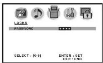 LOCKS PASSWORD SELECT : [0-9] ENTER : SET EXIT : END