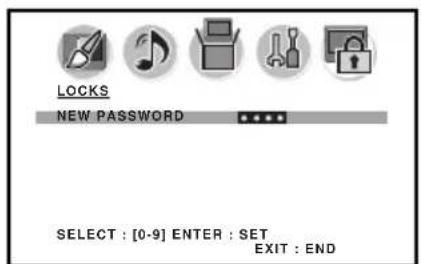 LOCKS NEW PASSWORD SELECT : [0-9] ENTER : SET EXIT : END