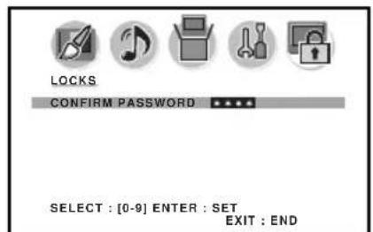 LOCKS CONFIRM PASSWORD SELECT : [0-9] ENTER : SET EXIT : END