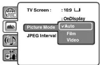 TV Screen : 16:9 :OnDisplay Picture Mode ✓ Auto JPEG Interval Film Video