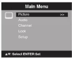 Main Menu Picture >> Audio Channel Lock Setup ▲: Select ENTER:Set