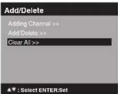 Add/Delete Adding Channel >> Add/Delete >> Clear All >>
