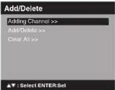 Add/Delete Adding Channel >> Add/Delete >> Clear All >>