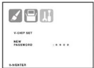 V-CHIP SET NEW PASSWORD : + * * * 0-W/ENTER