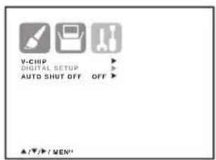 V-CHIP DIGITAL SETUP AUTO SHUT OFF OFF ▲/▼/▼/ MEN