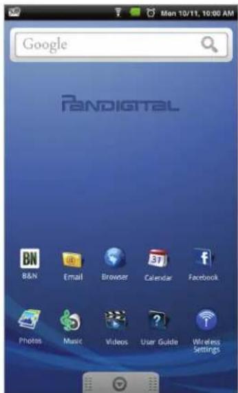 Google BinDigital B&N Email Browser Calendar Facebook Photos Music Videos User Guide Wireless Settings