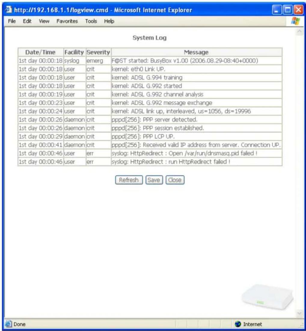 SAGEM Fast 1241 - View System Log - 1