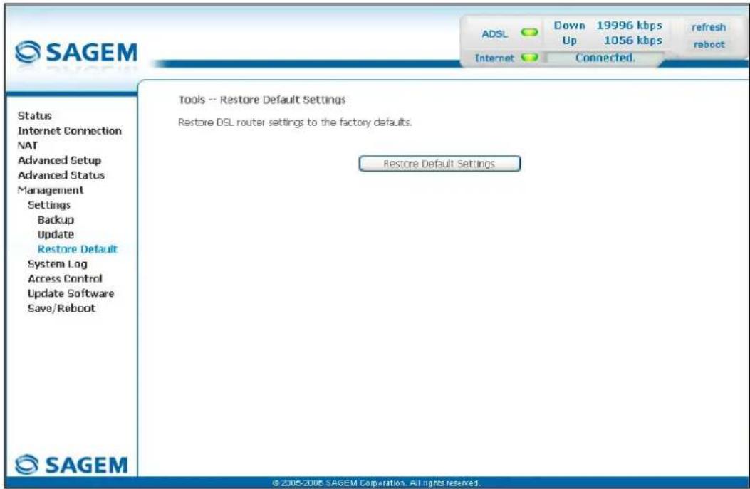 SAGEM Fast 1241 - Restore Default - 2