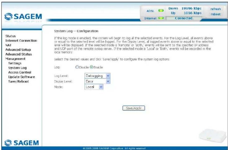 SAGEM Fast 1241 - Configure System Log - 1