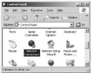 Control Panel File Edit View Favorites Tools Help Search Folders Address Control Panel Go Ports Game Controls Internet Options Keyboard Mouse Network Connectors Network Setup Wizard Phone and Modem ... Connects to other cos