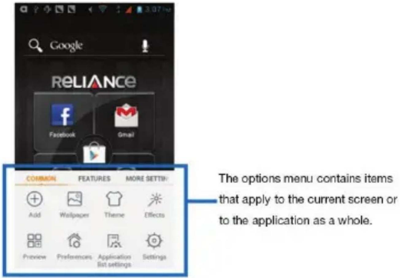 LENOVO A600E - Options menus - 1