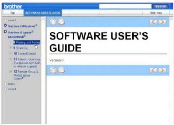 brother Top SOFTWARE USER'S GUIDE SOTTER Site map cover1 Section I Windows® Section II Apple® Macintosh® 9 Printing and Fencing 9 Scanning 10 ControlsCentral2 11 Network Scanning (For fields with built in network support) 12 Remote Setup & PhotoCulture Center® Index Cover4 SOFTWARE USER'S GUIDE Version 0