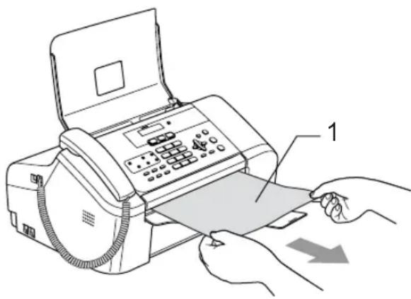 Diagram showing hands operating a printer with labeled parts and directional arrow indicating process flow