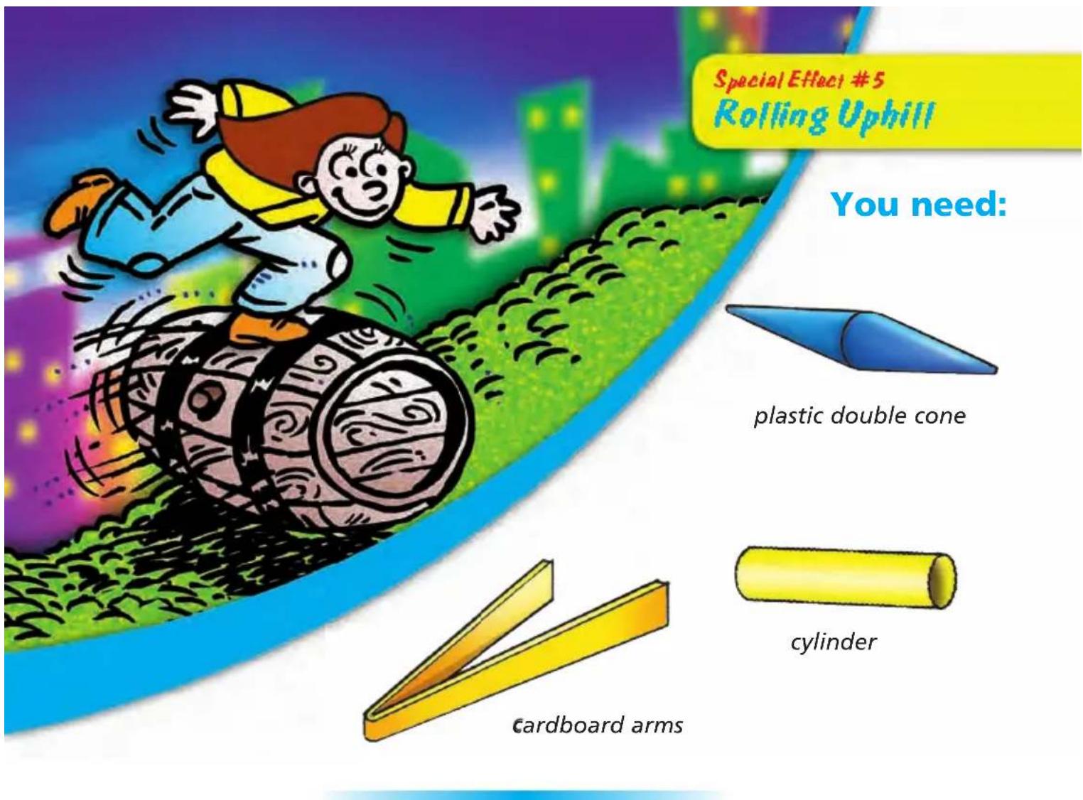 Special Effect #5 Rolling Uphill You need: plastic double cone cylinder cardboard arms