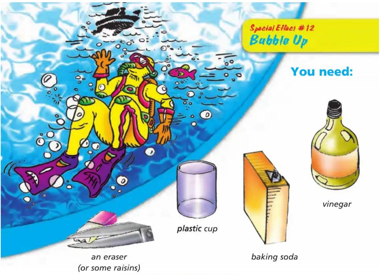Special Effect #12 Bubble Up You need: plastic cup an eraser (or some raisins) baking soda vinegar