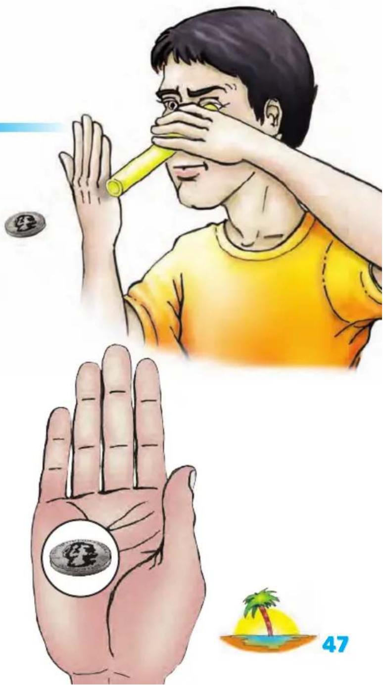 Illustration showing a person using a yellow tube to prevent another hand, with a palm and a small island labeled '47' nearby.