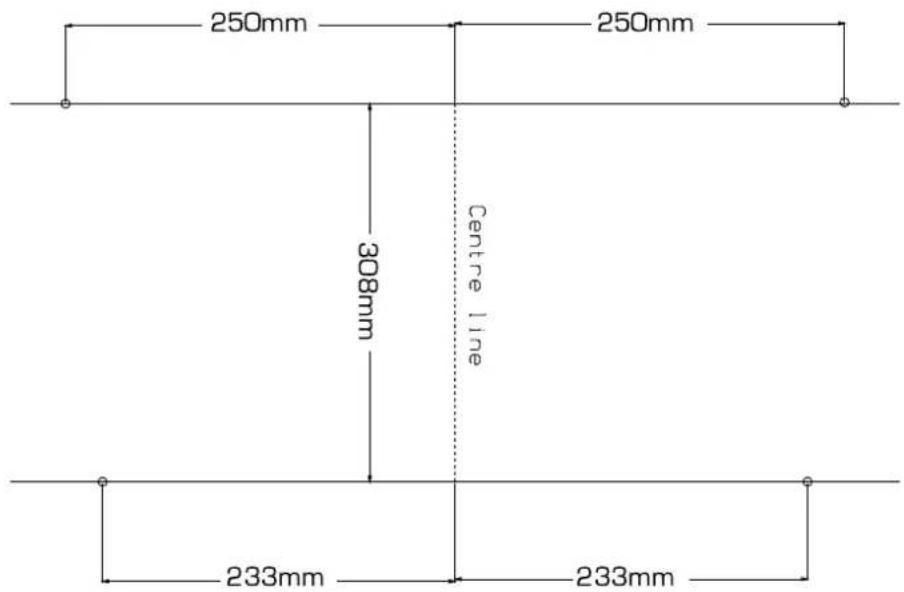 250mm 250mm 308mm Centre line 233mm 233mm