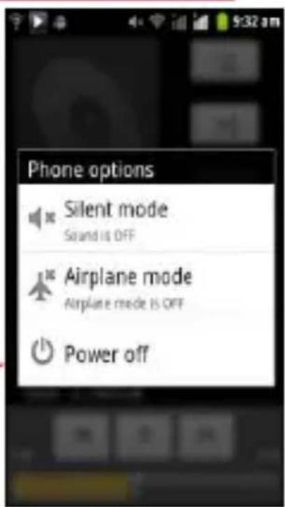 Phone options Silent mode Sound is OFF Airplane mode Airplane mode is OFF Power off