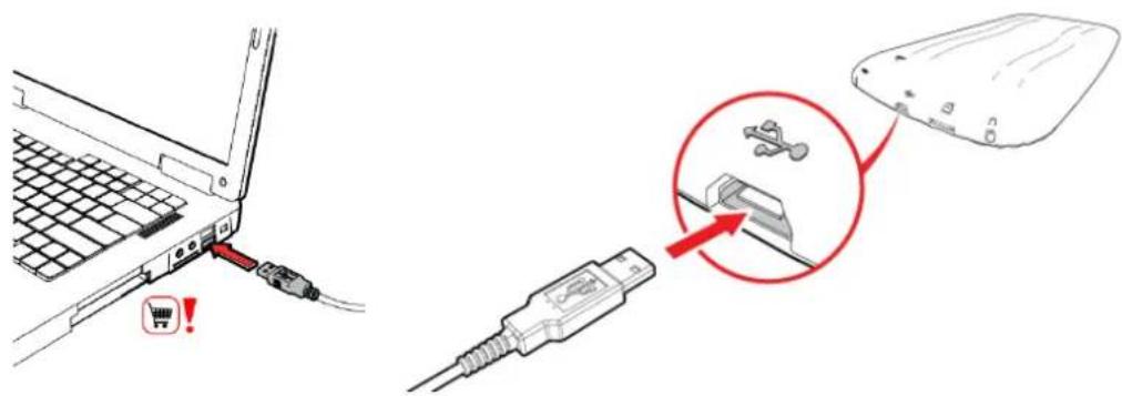Diagram showing a laptop with a red warning icon and a magnified view of the device's internal structure, including a close-up of a plug.