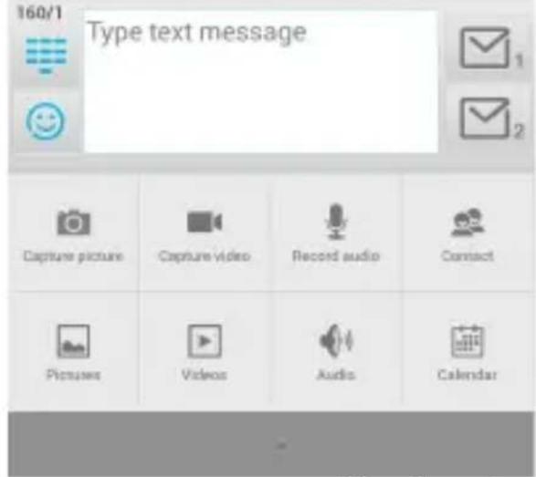 160/1 Type text message Capture picture Capture video Record audio Contact Pictures Videos Audio Calendar
