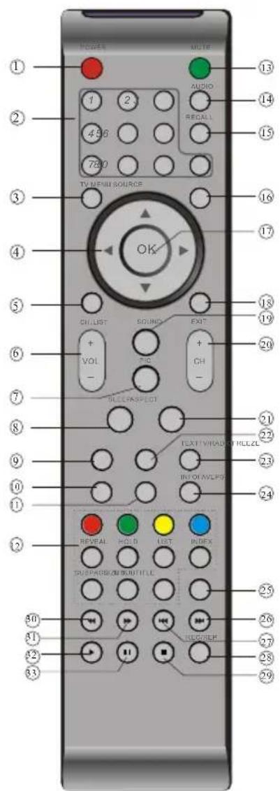 POWER 1 2 496 780 TV DENI SOURCE OK ON LIST + VOL - SOUND + NO EXIT + CH - BLUE EXCEPT TEXT VIRAGE OR KLEZL IN/OVLEFS REVEAL HOLD LIST INDEX SURFACE ON BUILT LLE 30 31 32 33 AUDIO RECALL 13 14 15 16 17 18 19 20 21 22 23 24 25 26 27 28 29