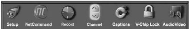 Setup NetCommand Record Channel Captions V-Chip Lock AudioVideo