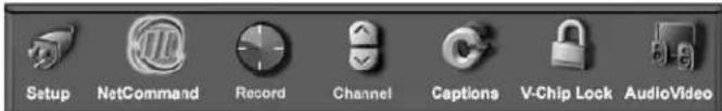 Setup NetCommand Record Channel Captions V-Chip Lock AudioVideo
