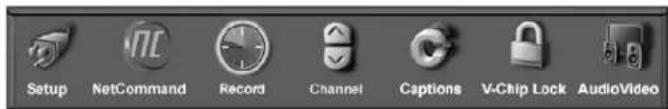 Setup NetCommand Record Channel Captions V-Chip Lock AudioVideo