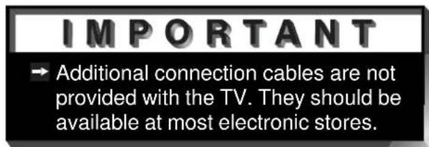 IMPORTANT → Additional connection cables are not provided with the TV. They should be available at most electronic stores.