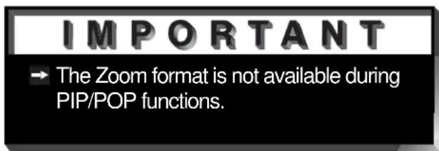 IMPORTANT → The Zoom format is not available during PIP/POP functions.