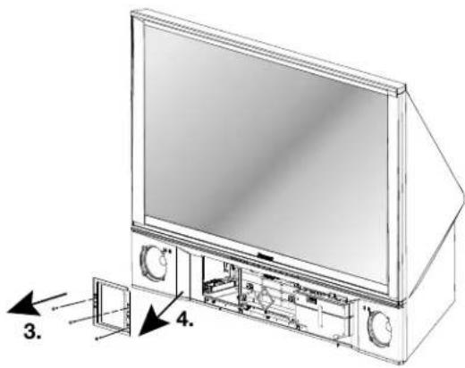 Technical diagram of a TV unit with labeled components and numbered parts