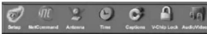 Setup NetCommand Antenna Time Captions VChip Lock Audio/Video