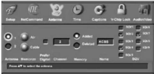Setup NetCommand Antenna Time Captions V-Chip Lock Audio/Video 1 Air 2 Cable 3 Added Deleted KCBS Antenna Memorods Prefer Digital Channel Memory Name SOV1 SOV2 SOV3 SOV4 SOV5 SOV6 SOV7 SOV8 SOV9 SOV10 SOV11 SOV12 SOV13 SOV14 SOV15 SOV16 SOV17 SOV18 SOV19 SOV20 SOV21 SOV22 SOV23 SOV24 SOV25 SOV26 SOV27 SOV28 SOV29 SOV30 SOV31 SOV32 SOV33 SOV34 SOV35 SOV36 SOV37 SOV38 SOV39 SOV40 SOV41 SOV42 SOV43 SOV44 SOV45 SOV46 SOV47 SOV48 SOV49 SOV50 SOV51 SOV52 SOV53 SOV54 SOV55 SOV56 SOV57 SOV58 SOV59 SOV60 SOV61 SOV62 SOV63 SOV64 SOV65 SOV66 SOV67 SOV68 SOV69 SOV70 SOV71 SOV72 SOV73 SOV74 SOV75 SOV76 SOV77 SOV78 SOV79 SOV80 SOV81 SOV82 SOV83 SOV84 SOV85 SOV86 SOV87 SOV88 SOV89 SOV90 SOV91 SOV92 SOV93 SOV94 SOV95 SOV96 SOV97 SOV98 SOV99 SOV100