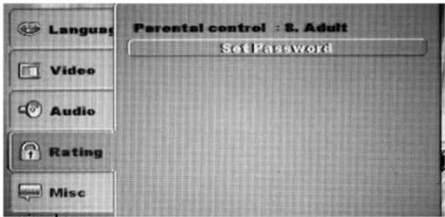 Language Video Audio Rating Misc Parental control : S. Adult Set Password