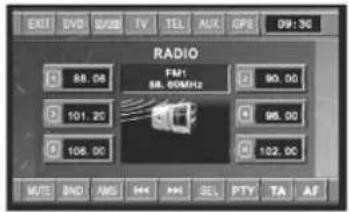RADIO FAM1 58.60MHz 88.08 90.00 101.20 98.00 108.00 102.00 MUTE 2ND RMS 144 441 SEL PTY TA AF