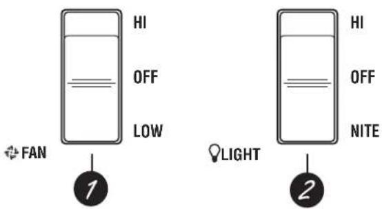 HI OFF LOW FAN 1 LIGHT 2 HI OFF NITE