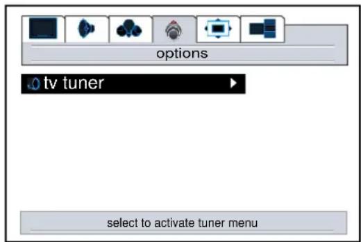options tv tuner select to activate tuner menu