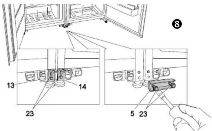 Orima ORF 22 BG - Ajuste da posição da porta quando os planos A ou C dos aparelhos não estão nivelados - 1