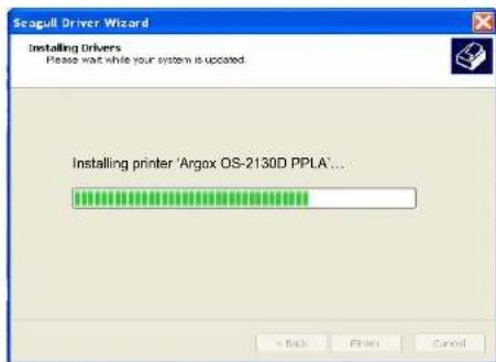 Seagull Driver Wizard Installing Drivers Please wait while your system is updated. Installing printer 'Argox OS-2130D PPLA'...