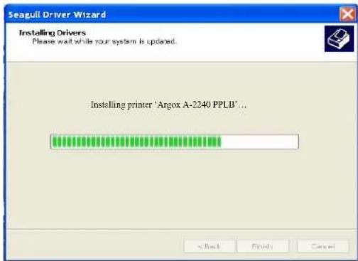 Seagull Driver Wizard Installing Drivers Please wait while your system is updated. Installing printer 'Argox A-2240 PPLB'... < Back Finish Cancel