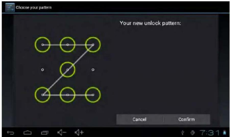 Choose your pattern Your new unlock pattern: Cancel Confirm