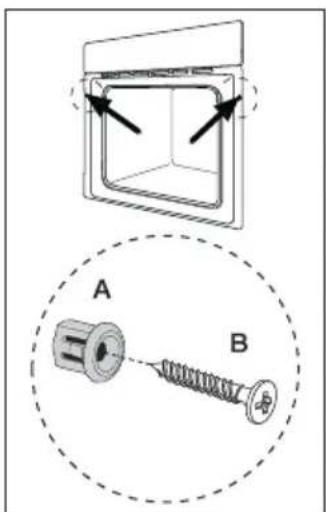 Technical diagram showing a mechanical assembly with labeled components A and B, including directional arrows and a dashed circular section.