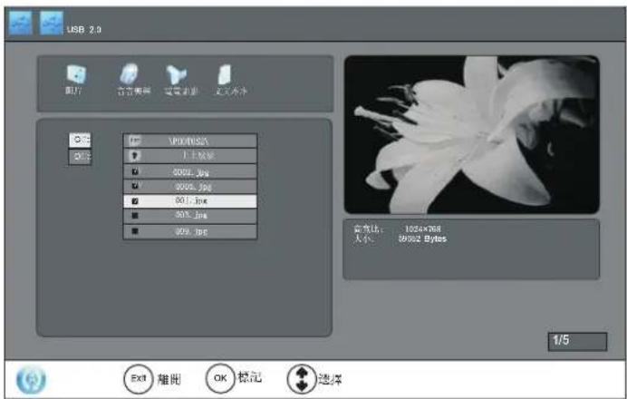 USB 2.0 图片 合成画面 渲染效果 定义齐齐 文件 100 KB32 1.1 拉钮 5002.jpg 9005.jpg 801.jpg 503.jpg 909.jpg 高光比: 1024KB32 大小: 300K2 Bytes 1/5 EXIT 雕窗 OK 检配 选择