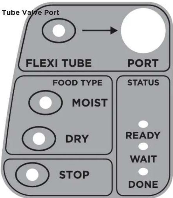 Tube Valve Port FLEXI TUBE PORT FOOD TYPE MOIST DRY STOP STATUS READY WAIT DONE