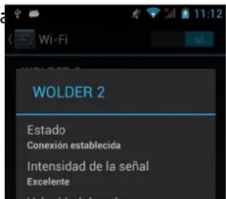 Wi-Fi WOLDER 2 Estado Conexión establecida Intensidad de la señal Excelente