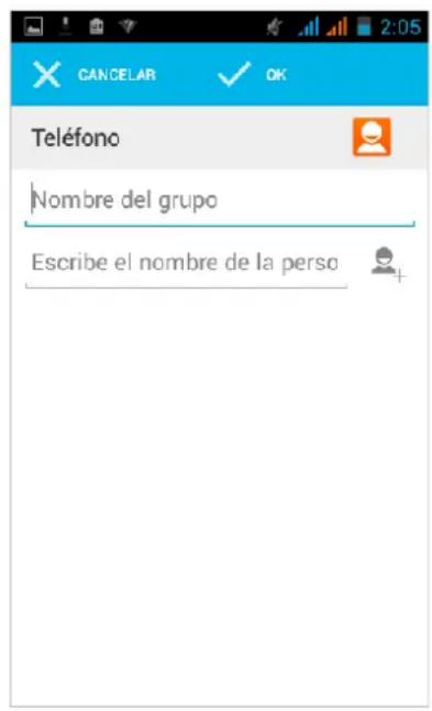 CANCELAR ✓ OK Teléfono Nombre del grupo Escribe el nombre de la perso