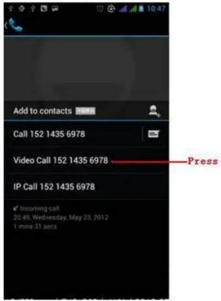 Add to contacts Call 152 1435 6978 Video Call 152 1435 6978 IP Call 152 1435 6978 ✓ Incoming call 20.49 Wednesday, May 23, 2012 1 mins 31 secs Press