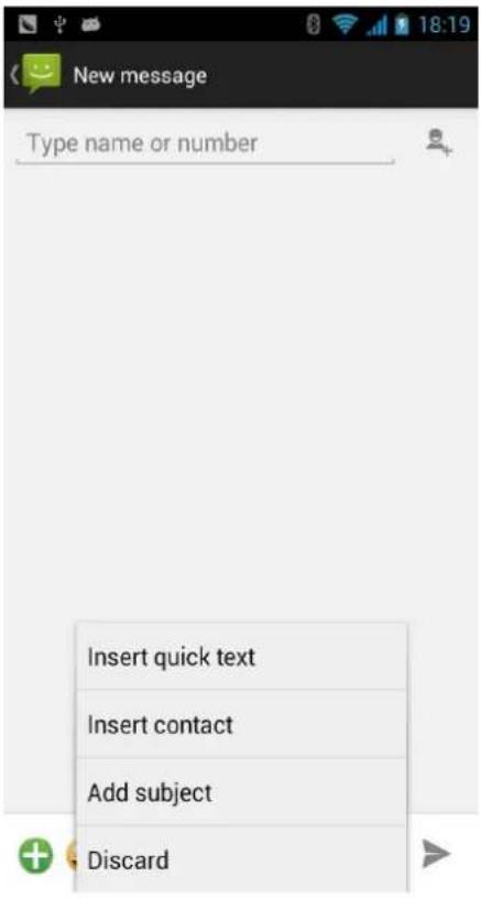 New message Type name or number Insert quick text Insert contact Add subject Discard