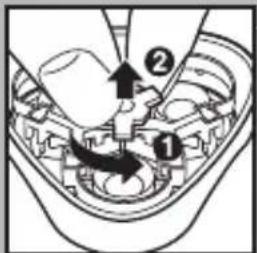 Technical diagram showing mechanical assembly with labeled parts and directional arrows