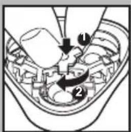 Diagram showing mechanical assembly with labeled parts and directional arrows indicating motion or force